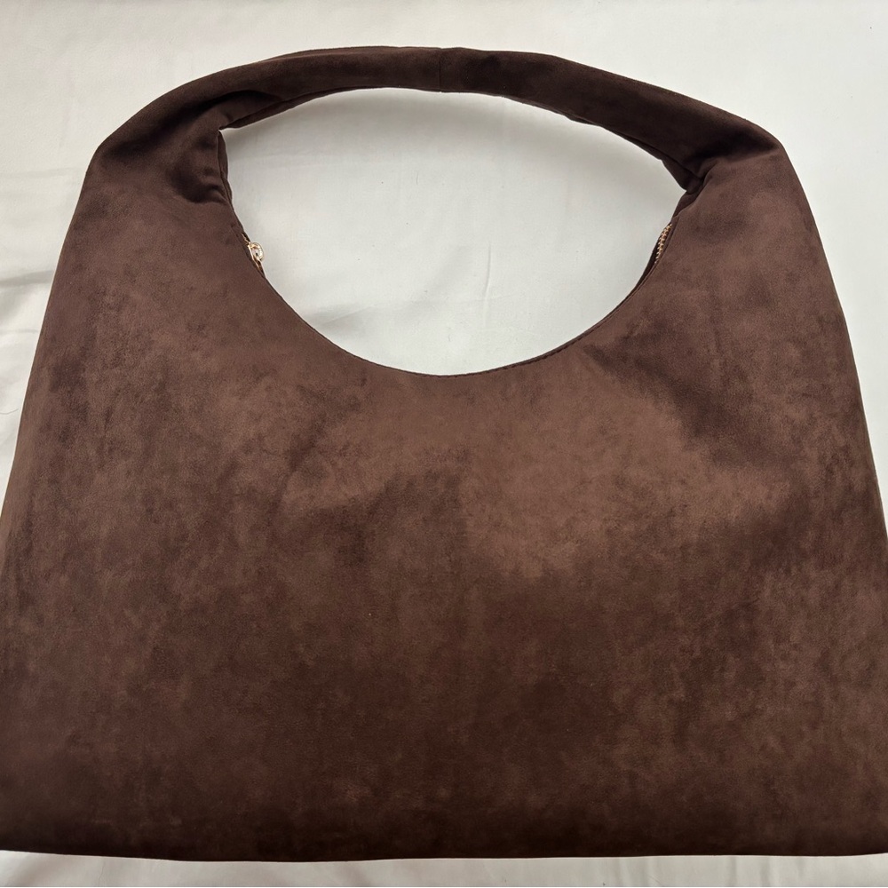 Brown Faux Suede Shoulder Bag